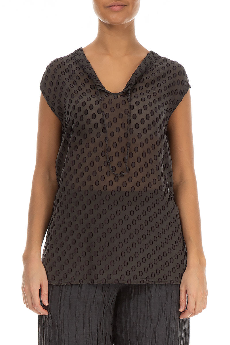 Dotty Pepper Brown Silk Blouse