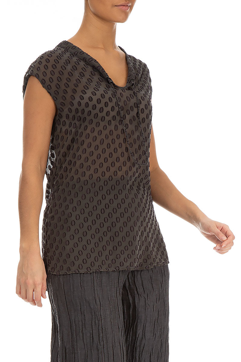 Dotty Pepper Brown Silk Blouse