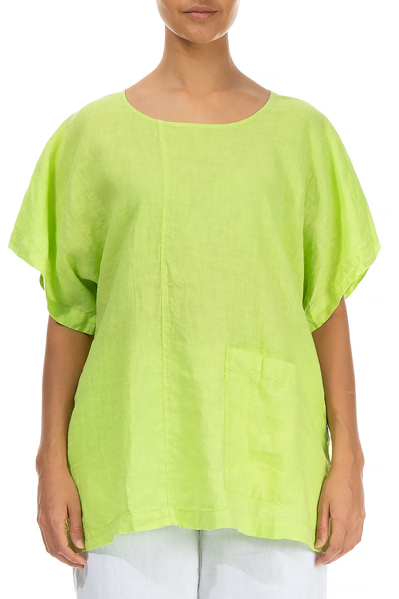 Short Sleeves Lime Green Linen Blouse