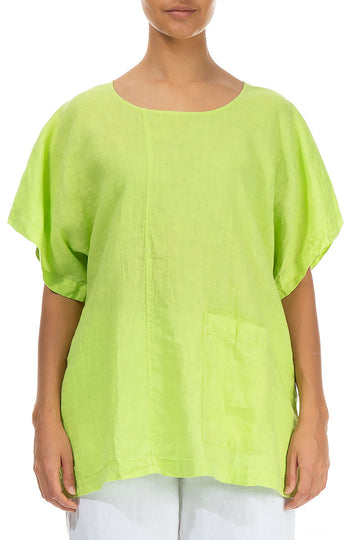 Short Sleeves Lime Green Linen Blouse