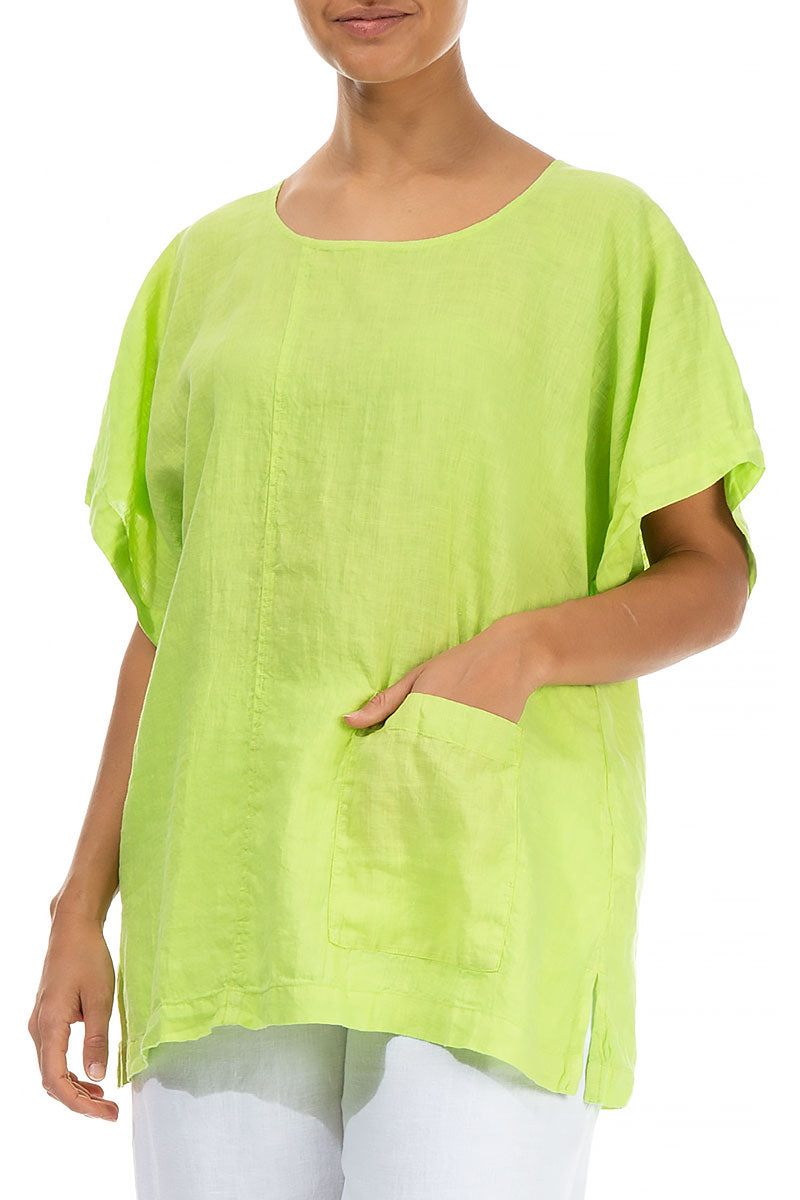 Short Sleeves Lime Green Linen Blouse