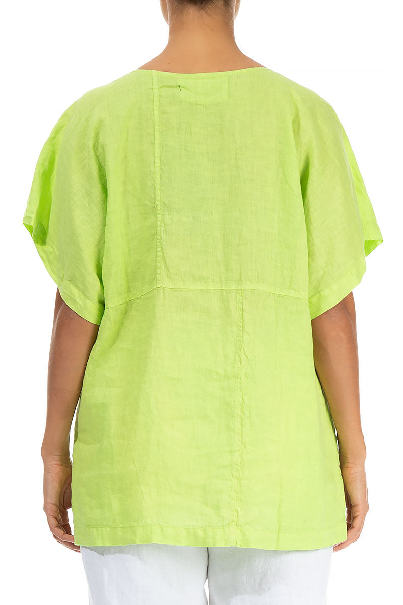 Short Sleeves Lime Green Linen Blouse