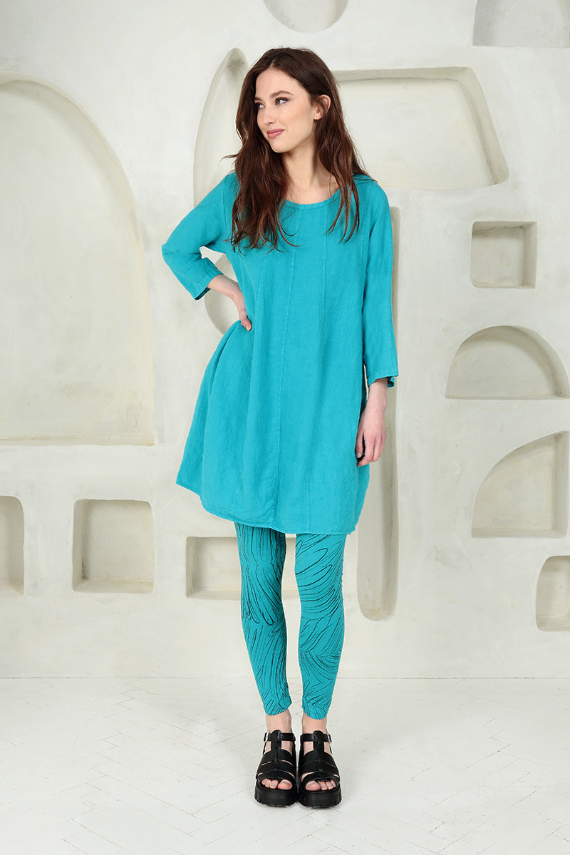 Midi Balloon Bright Turquoise Linen Dress