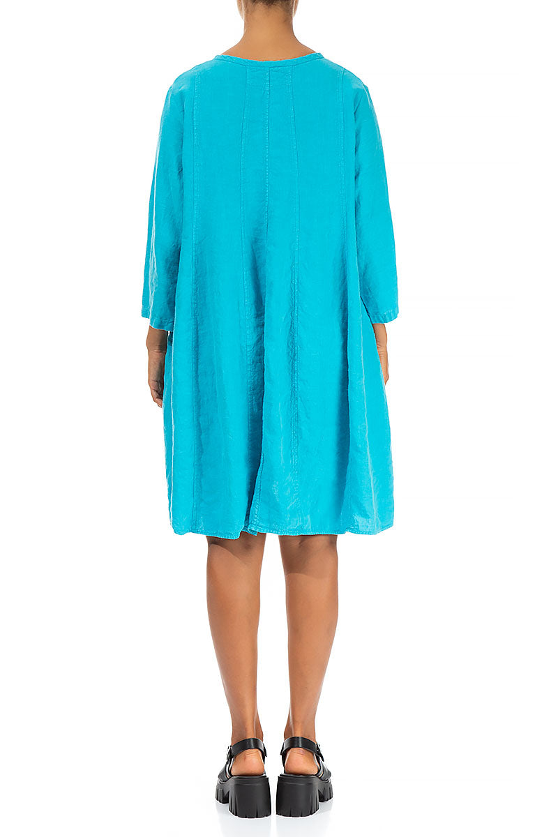 Midi Balloon Bright Turquoise Linen Dress