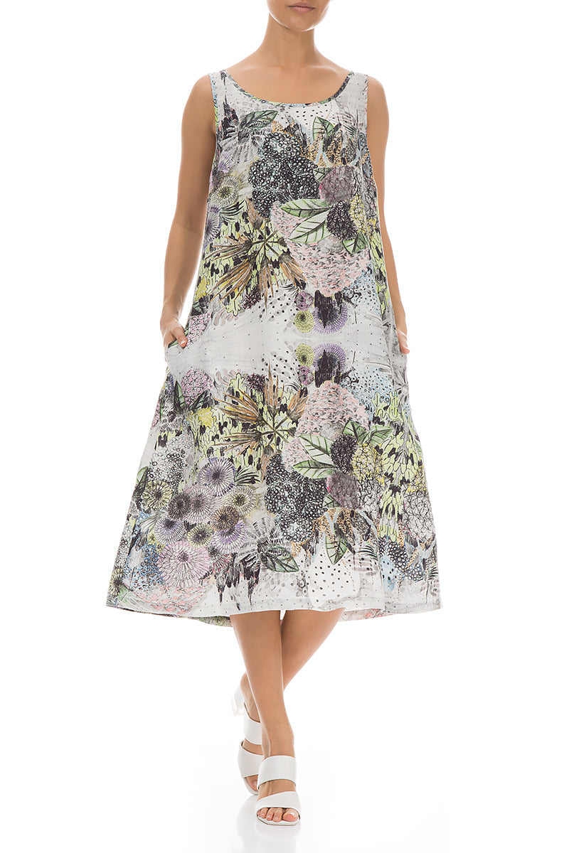 Midi Sleeveless Botanical Linen Dress