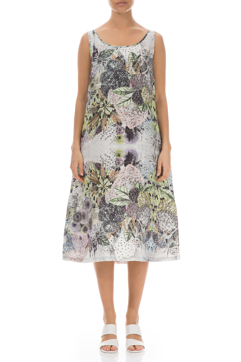 Midi Sleeveless Botanical Linen Dress