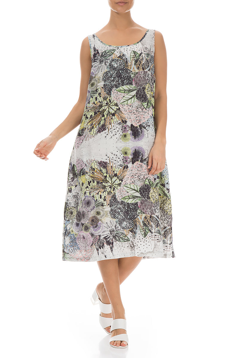 Midi Sleeveless Botanical Linen Dress