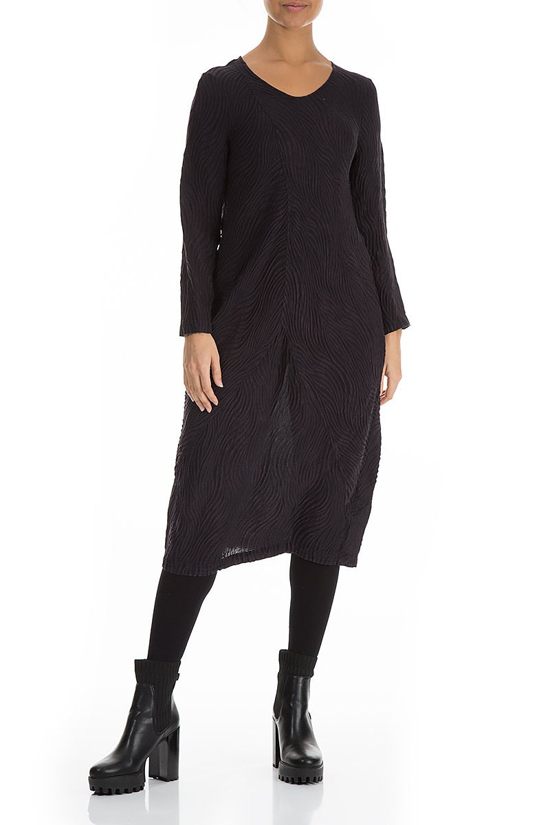 Midi Waves Texture Dark Violet Dress