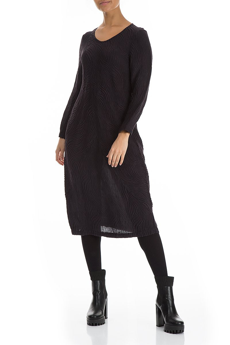 Midi Waves Texture Dark Violet Dress