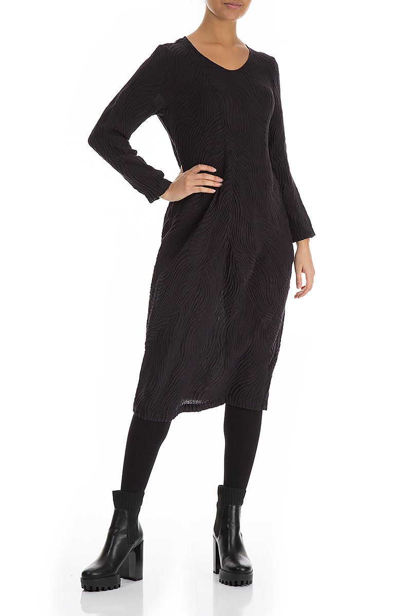 Midi Waves Texture Dark Violet Dress