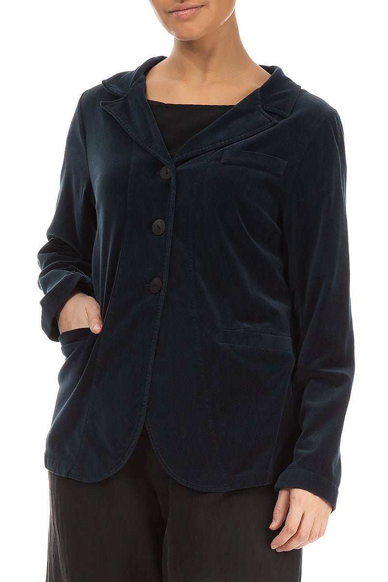Midnight Blue Velvet Blazer Jacket