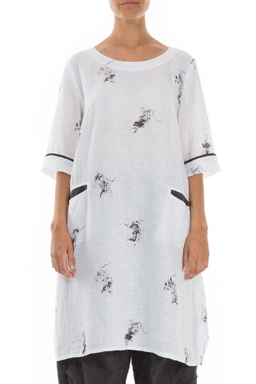 Minimal Print White Linen Tunic
