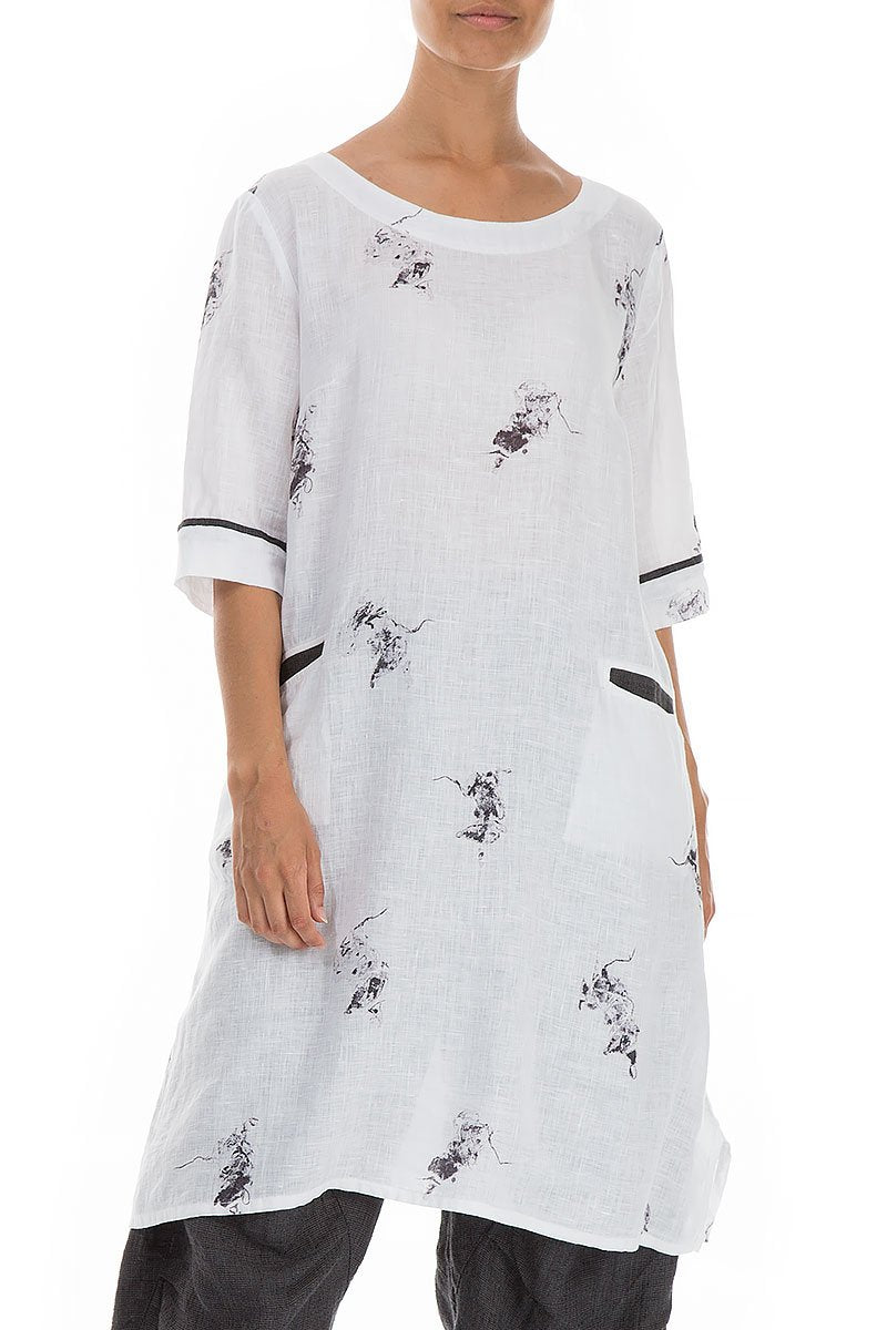 Minimal Print White Linen Tunic