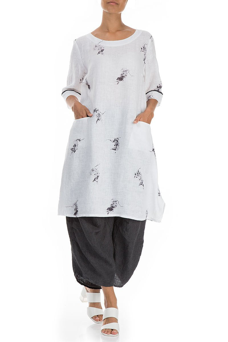 Minimal Print White Linen Tunic