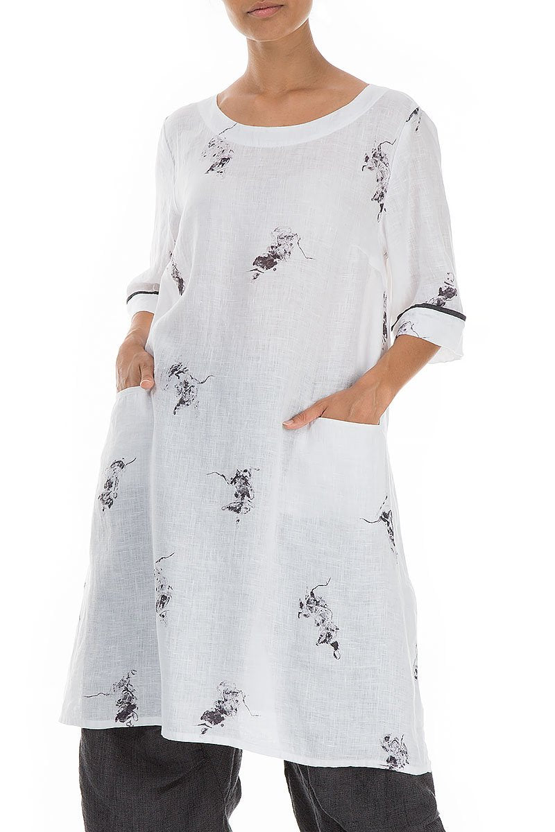 Minimal Print White Linen Tunic