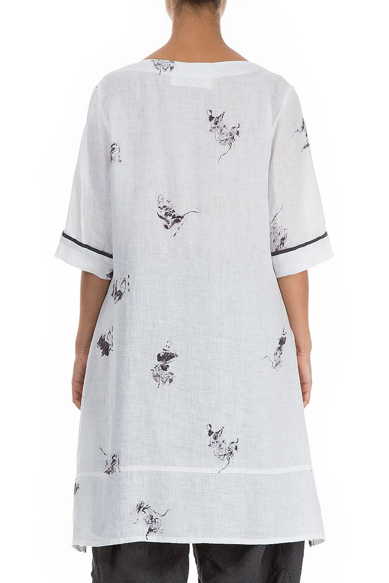 Minimal Print White Linen Tunic