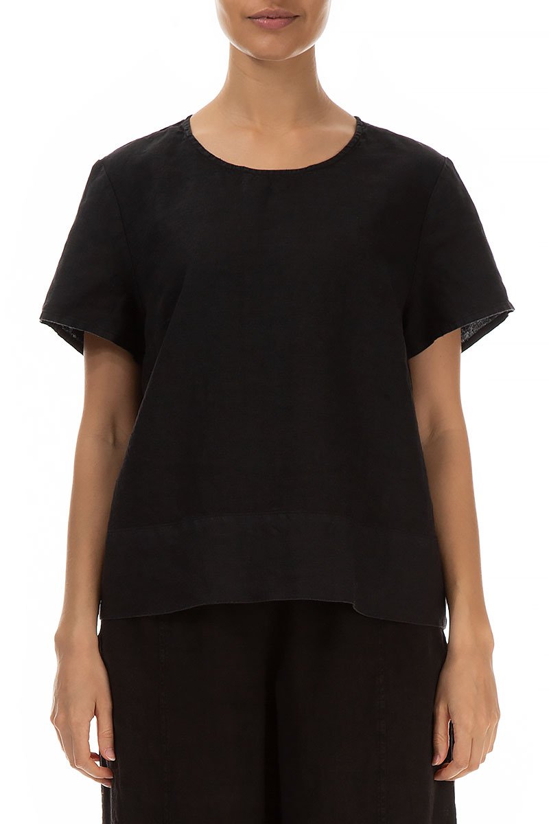 Minimalist Black Linen Blouse