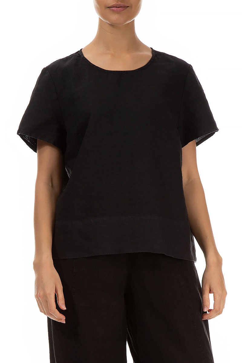 Minimalist Black Linen Blouse