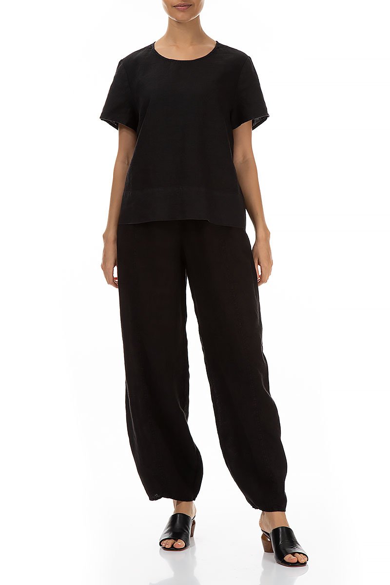 Minimalist Black Linen Blouse