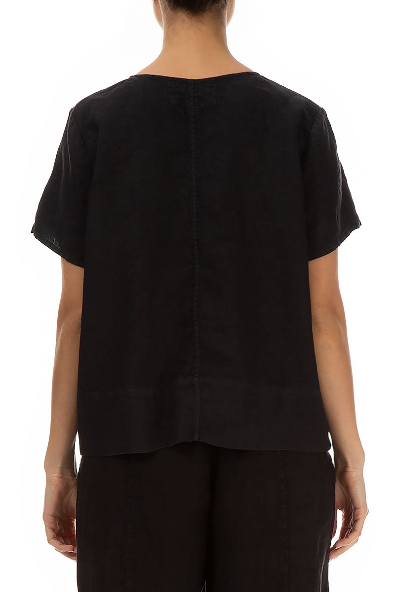 Minimalist Black Linen Blouse
