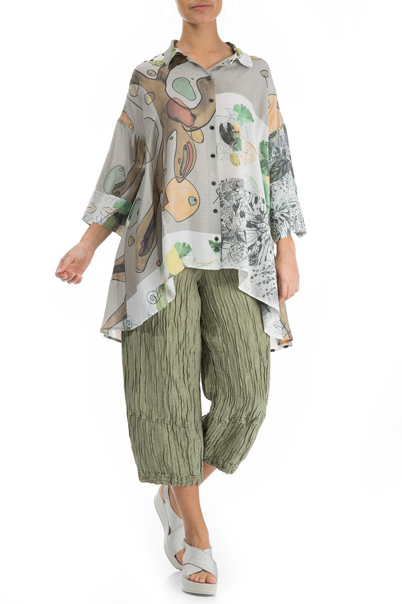 Mixed Prints Silk Bamboo Shirt