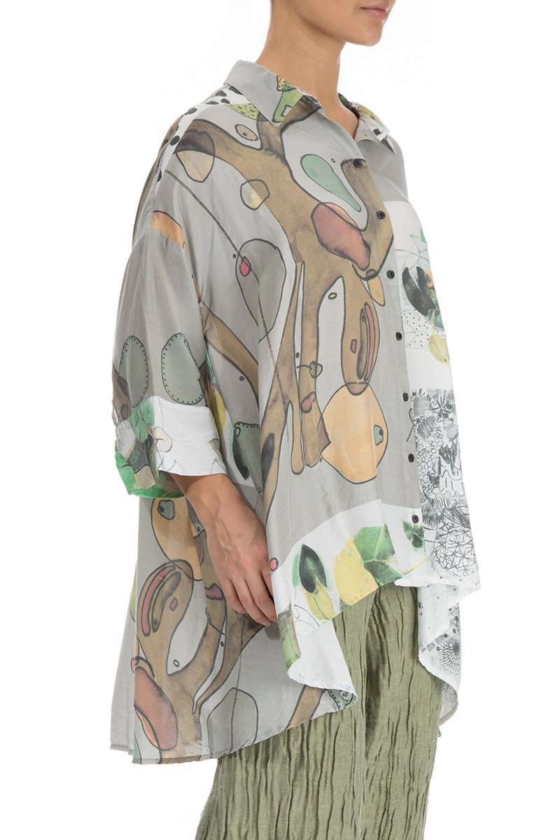 Mixed Prints Silk Bamboo Shirt