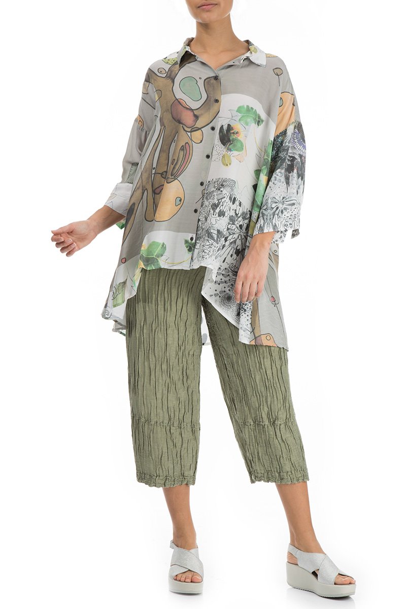 Mixed Prints Silk Bamboo Shirt