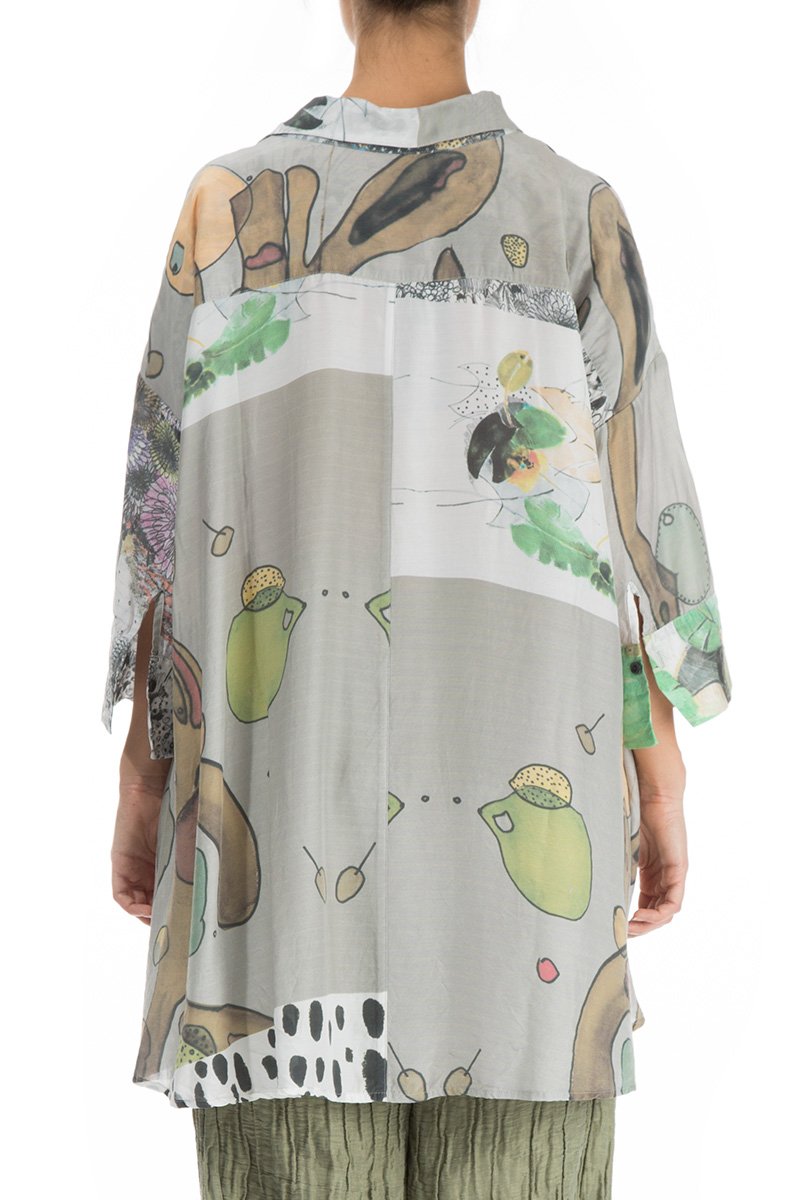Mixed Prints Silk Bamboo Shirt