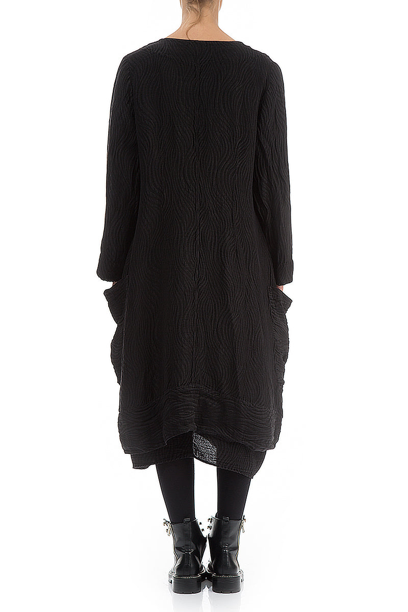 One Button Waves Texture Black Jacket