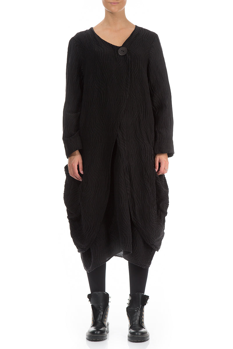 One Button Waves Texture Black Jacket