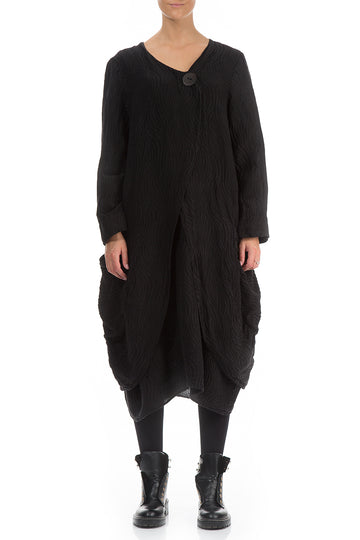 One Button Waves Texture Black Jacket