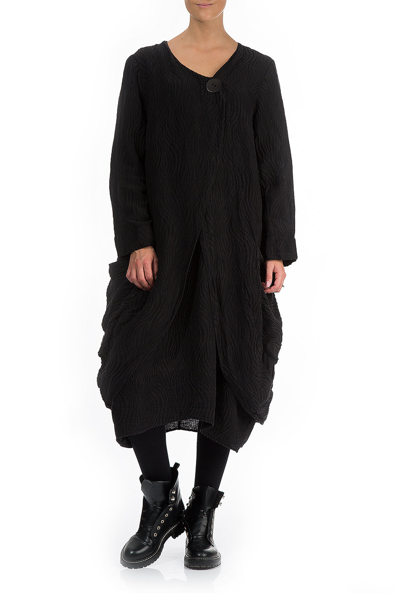 One Button Waves Texture Black Jacket