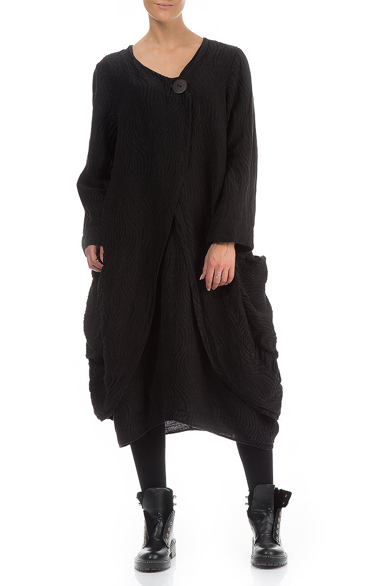 One Button Waves Texture Black Jacket