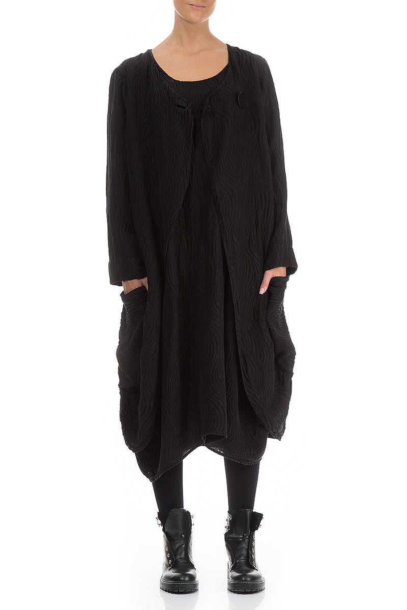 One Button Waves Texture Black Jacket