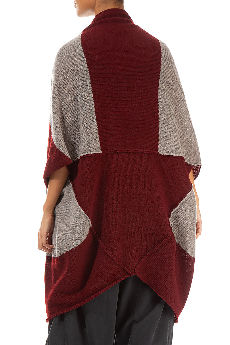Open Reversible Burgundy Beige Wool Wrap Cardigan