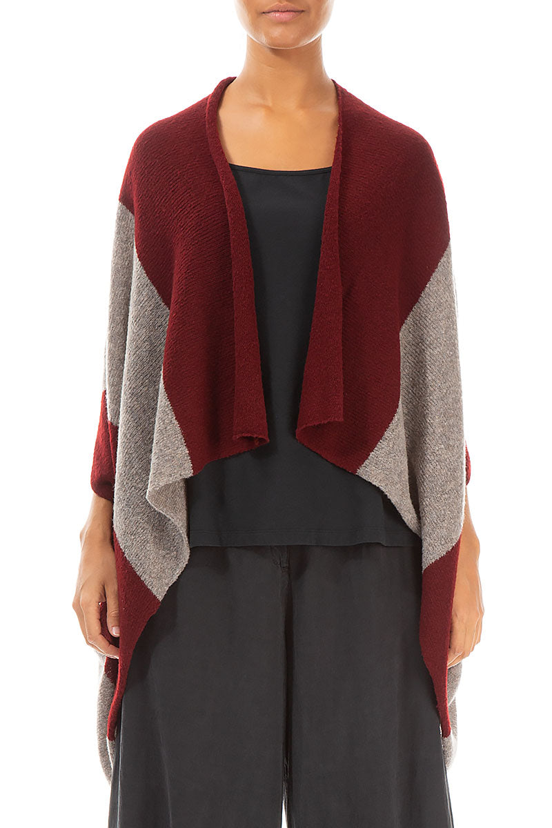 Open Reversible Burgundy Beige Wool Wrap Cardigan