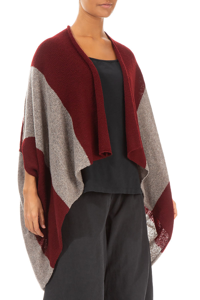 Open Reversible Burgundy Beige Wool Wrap Cardigan