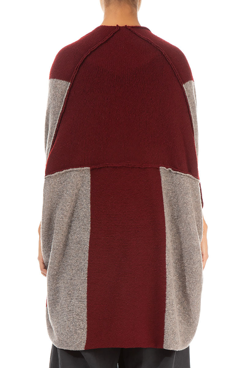 Open Reversible Burgundy Beige Wool Wrap Cardigan