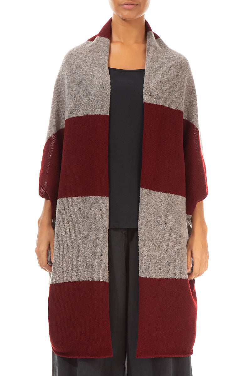 Open Reversible Burgundy Beige Wool Wrap Cardigan