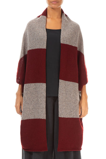 Open Reversible Burgundy Beige Wool Wrap Cardigan