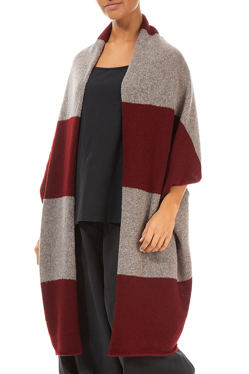 Open Reversible Burgundy Beige Wool Wrap Cardigan