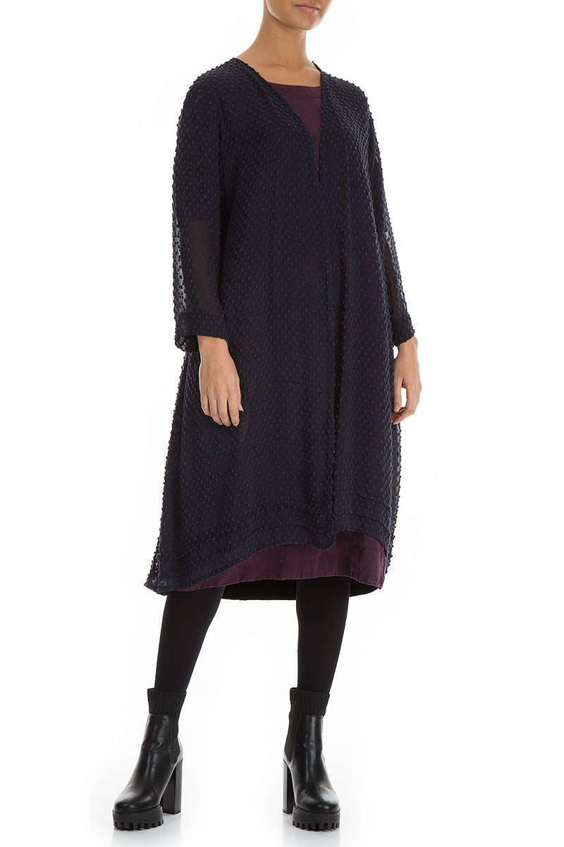 Open Type Dotty Dark Purple Silk Jacket
