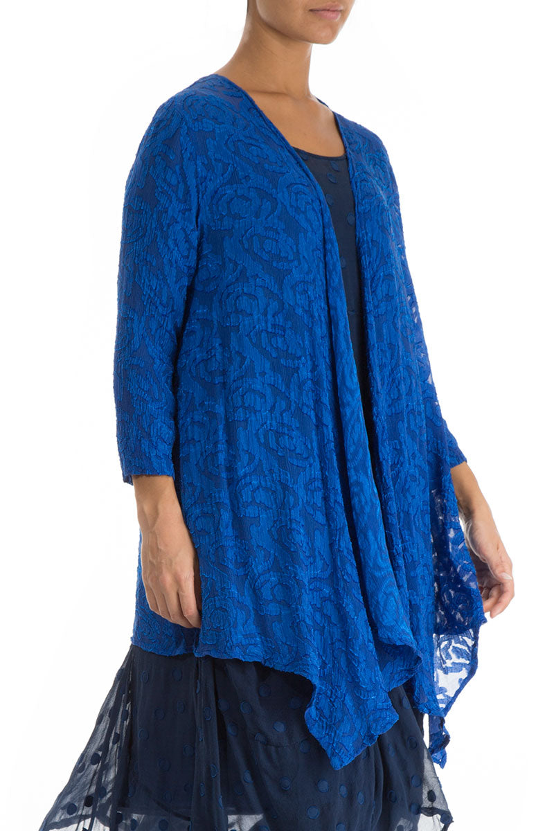 Open Type Royal Blue Silk Jacket