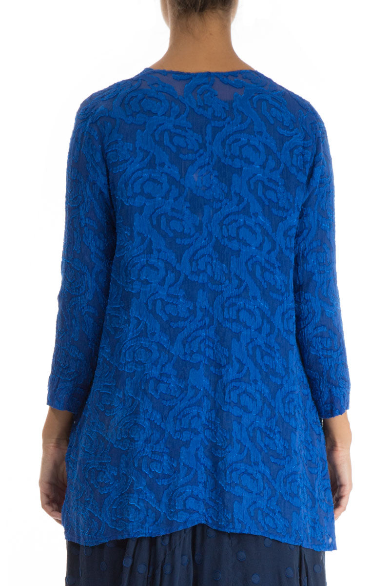 Open Type Royal Blue Silk Jacket