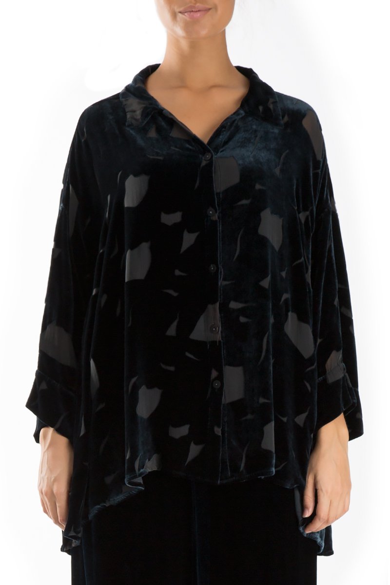 Devoré Brass Blue Silk Velvet Shirt