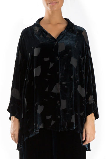 Devoré Brass Blue Silk Velvet Shirt