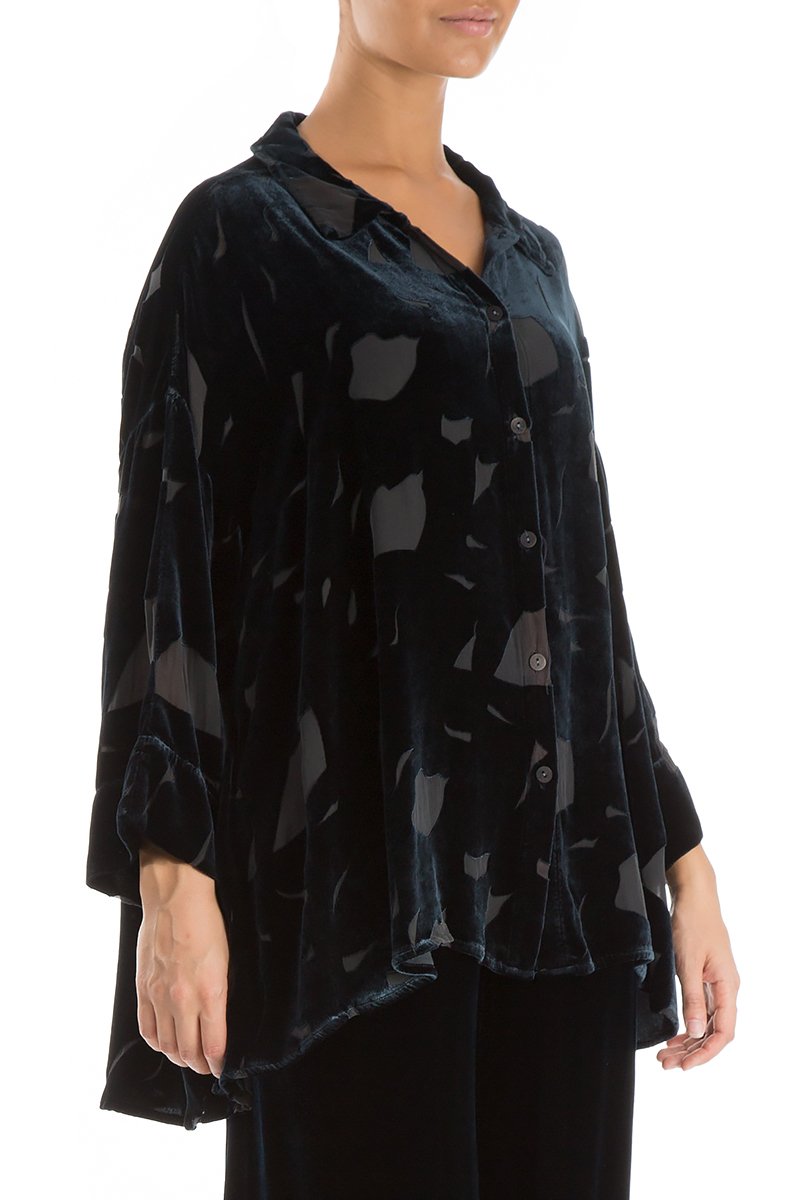 Devoré Brass Blue Silk Velvet Shirt