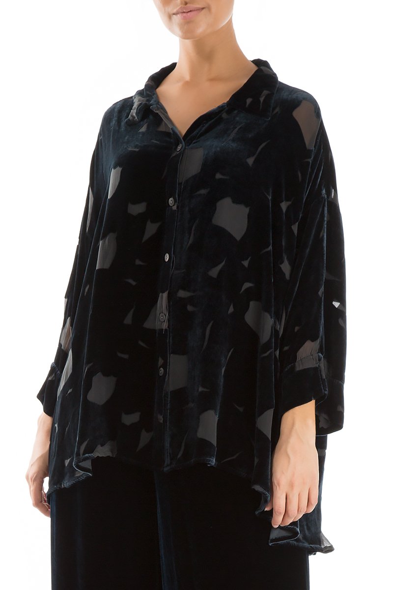 Devoré Brass Blue Silk Velvet Shirt