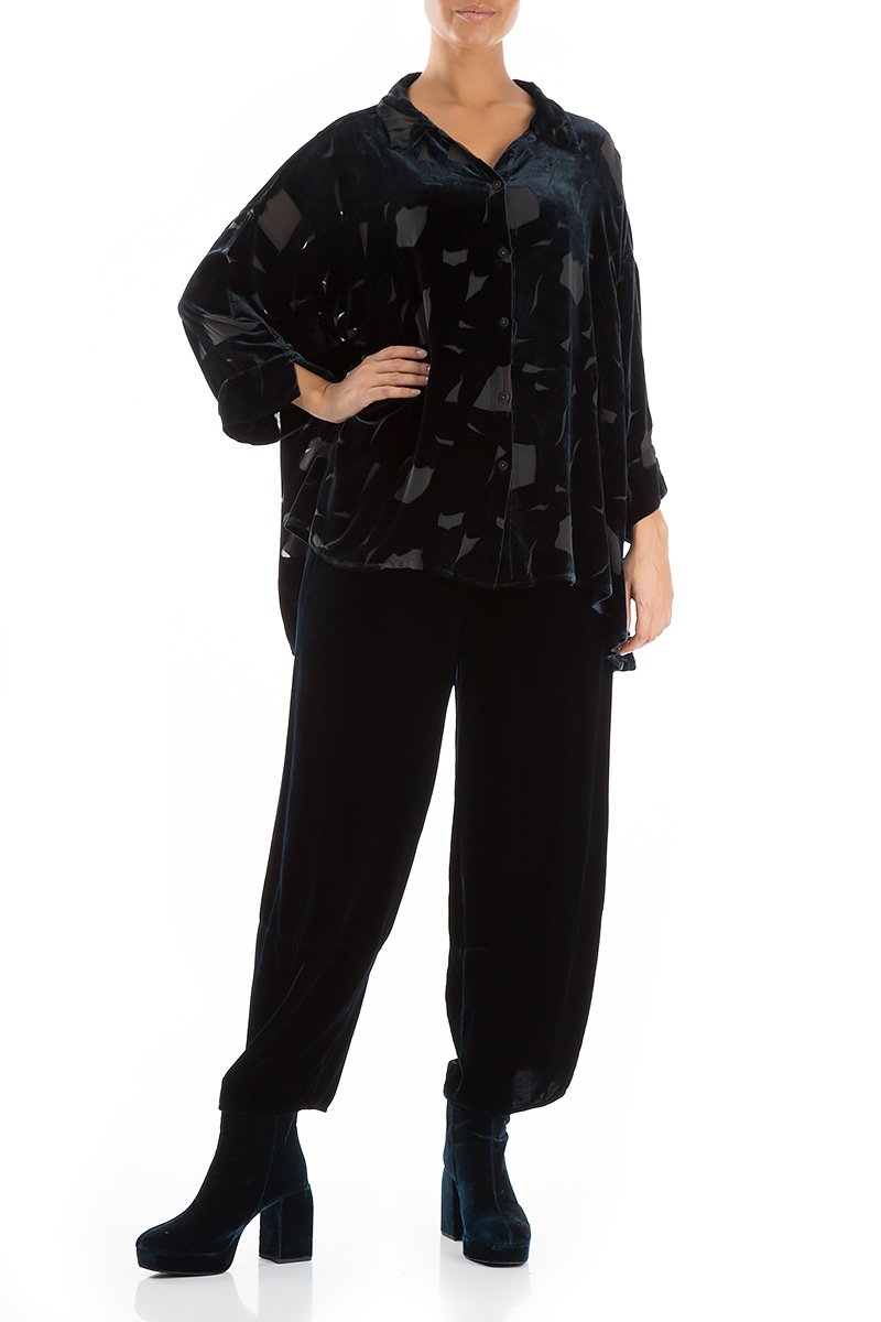 Devoré Brass Blue Silk Velvet Shirt