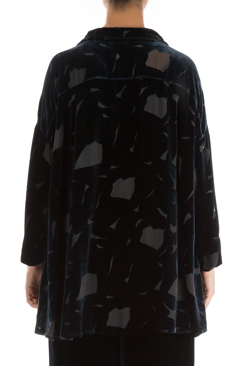 Devoré Brass Blue Silk Velvet Shirt